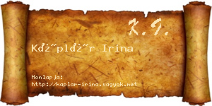Káplár Irina névjegykártya